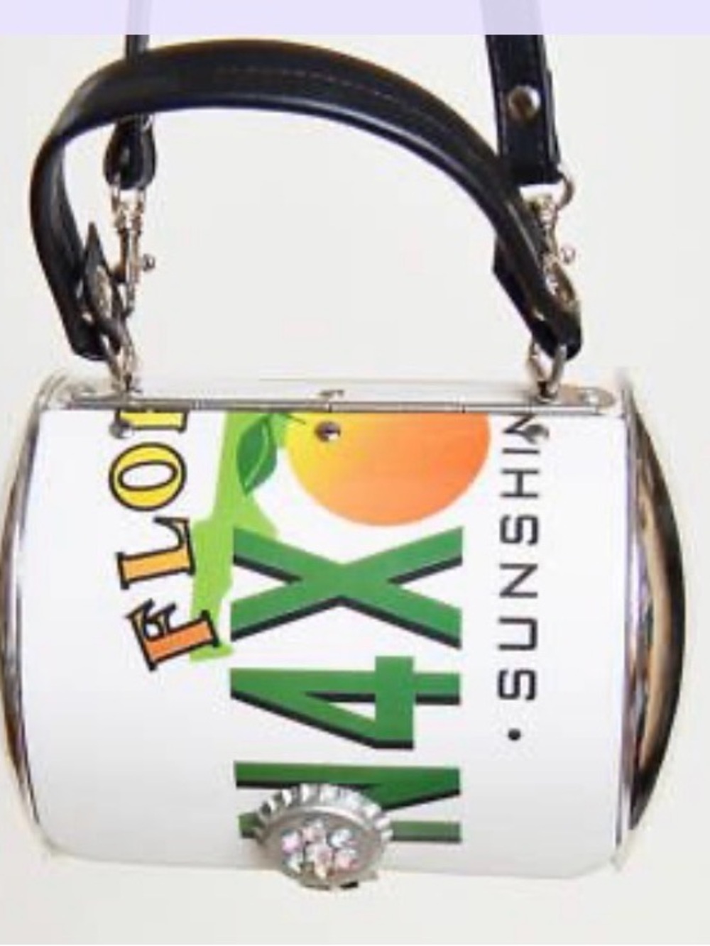 New Florida license plate .White Graphic Crossbody Bag with Black Strap